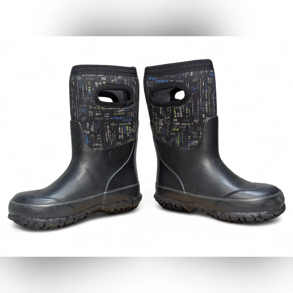 Bogs Kids 11 Black Handle K Grasp Sparks Insulated Waterproof Rain Snow Boot